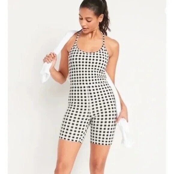 Old Navy Active Powerchill Unitard Shorts Womens Plus 4X‎ Romper Gingham NEW - Picture 1 of 8
